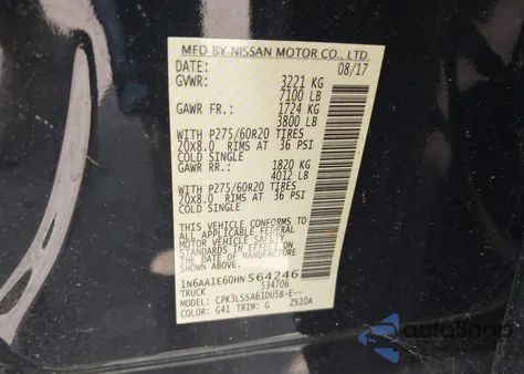 2017 Nissan Titan Sv from USA, damaged, VIN 1N6AA1E60HN564246